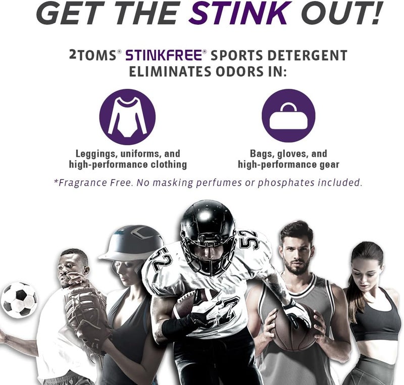 2Toms StinkFree Sports Detergent - Fragrance Free Odor Eliminator for Athletic Clothes & Gear, 30 Ounce Bottle - Image 3